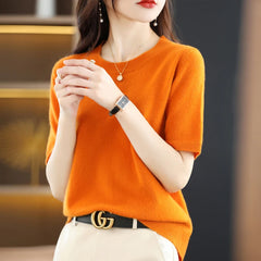 Short-sleeved Knitwear O-neck T-shirt Pullover Tops Sweater