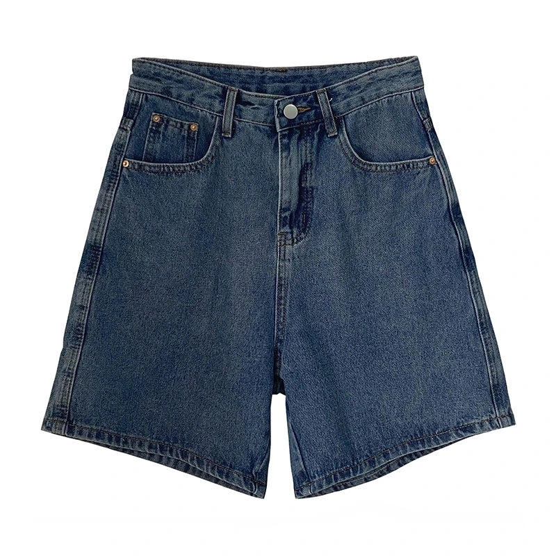 Classic Denim Shorts Summer Blue High Waisted Shorts Casual Wide Leg