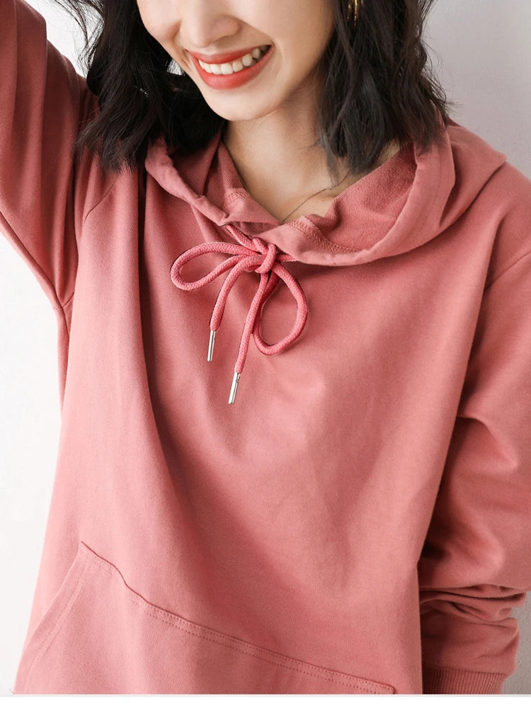 Women Hoodies Loose Long Sleeve Pullovers Solid Casual