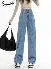 High Waisted Jeans Fashion Vintage Wide Leg Casual Streetwear Retro