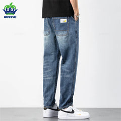 Men Harem Ankle Length Pants Classic Retro Denim Trousers Male