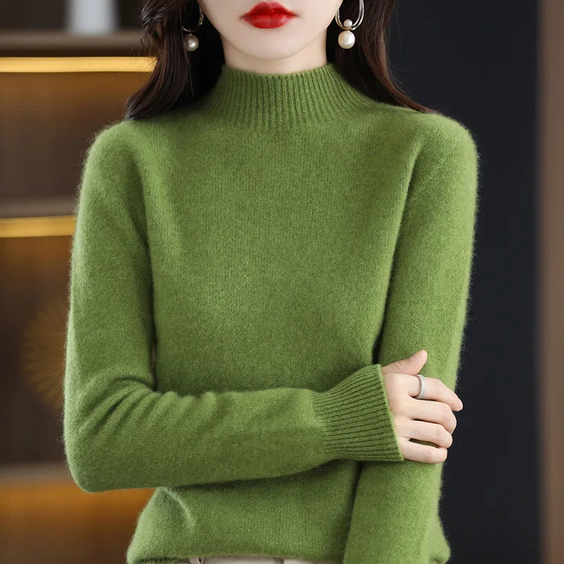 Sweater Fashion High Collar Basic Knitwear Solid Long Sleeve Pullovers