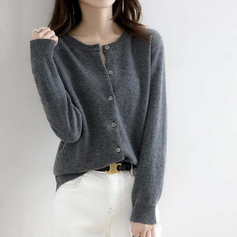 Sweater Cardigans V-neck Single Knitwear Tops Solid