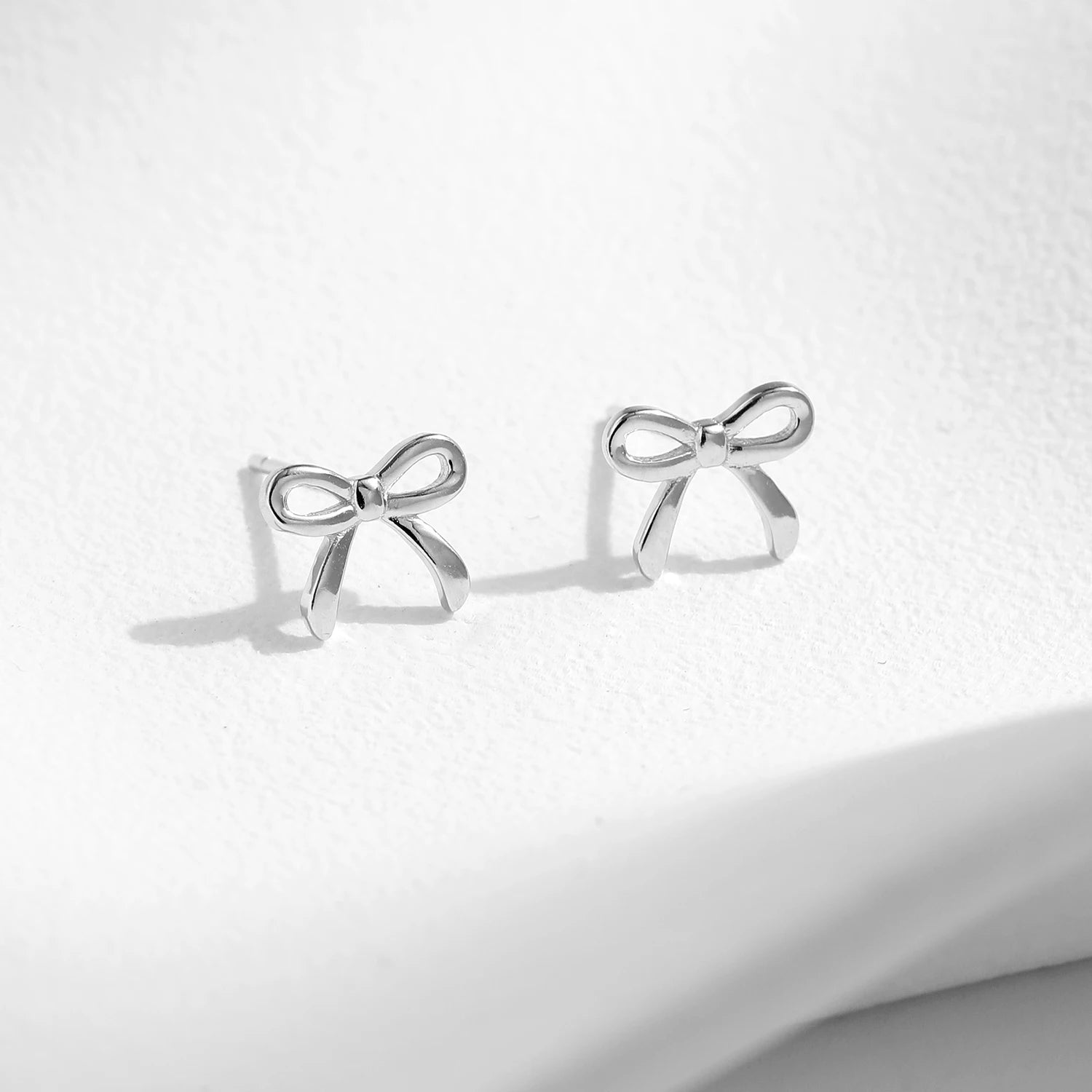 Silver Cute Simple Exquisite Bowknot Stud Earrings