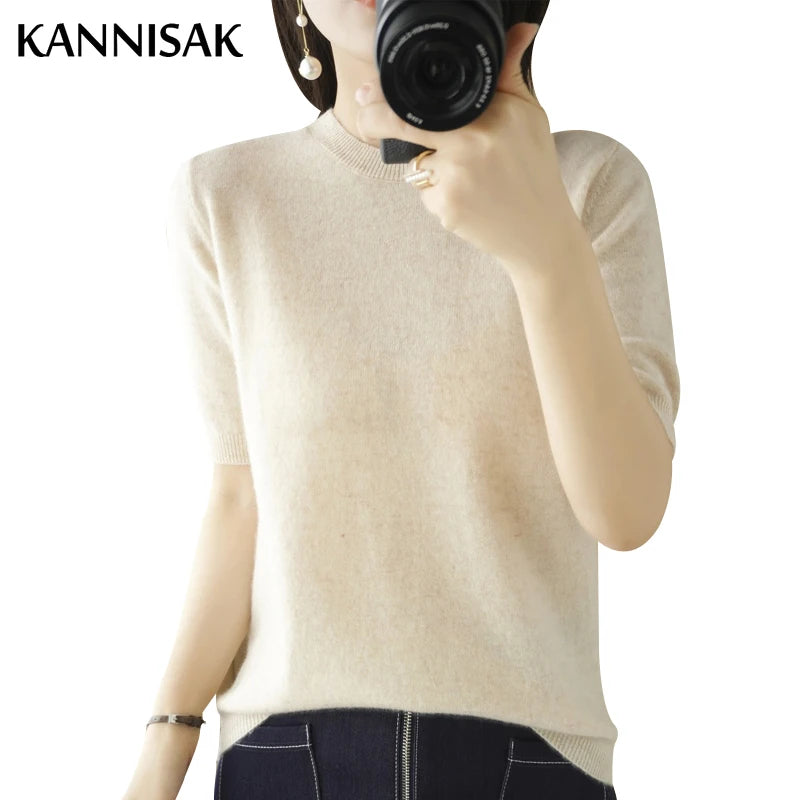 Sweater Short Sleeve O-neck Slim Fit Knitted Pullovers