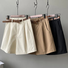 Belt Pure Cotton High Waist Wide Leg A Line Suit Shorts