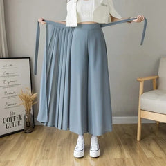 Style Women Pleated Chiffon Trousers High Waist Pants