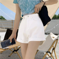 Casual Wide Leg Denim Shorts for Women Summer High-waisted