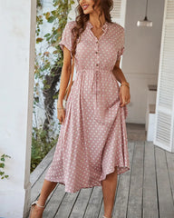 Polka Dot Print Shirt Dress Women Casual Midi Summer Dress