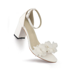 White Women Heels Flower Sandals Thick Heels Shoes Fashion