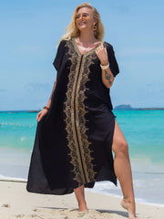 Embroidered Kaftan Long Black Tunic Loose Maxi Dress