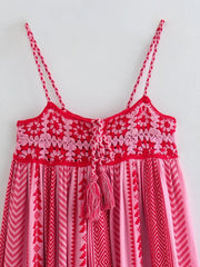 Boho Pink Spliced Crochet Strap Dresses For Women Robe Vintage