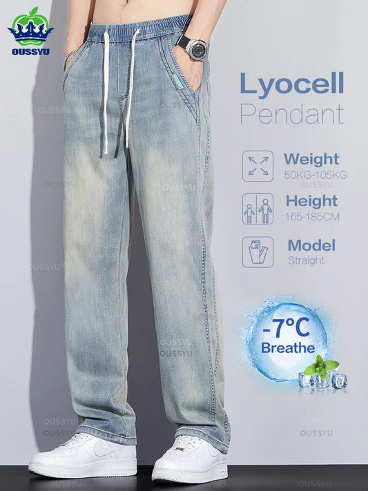 Summer Thin Soft Lyocell Fabric Men's Retro Jeans