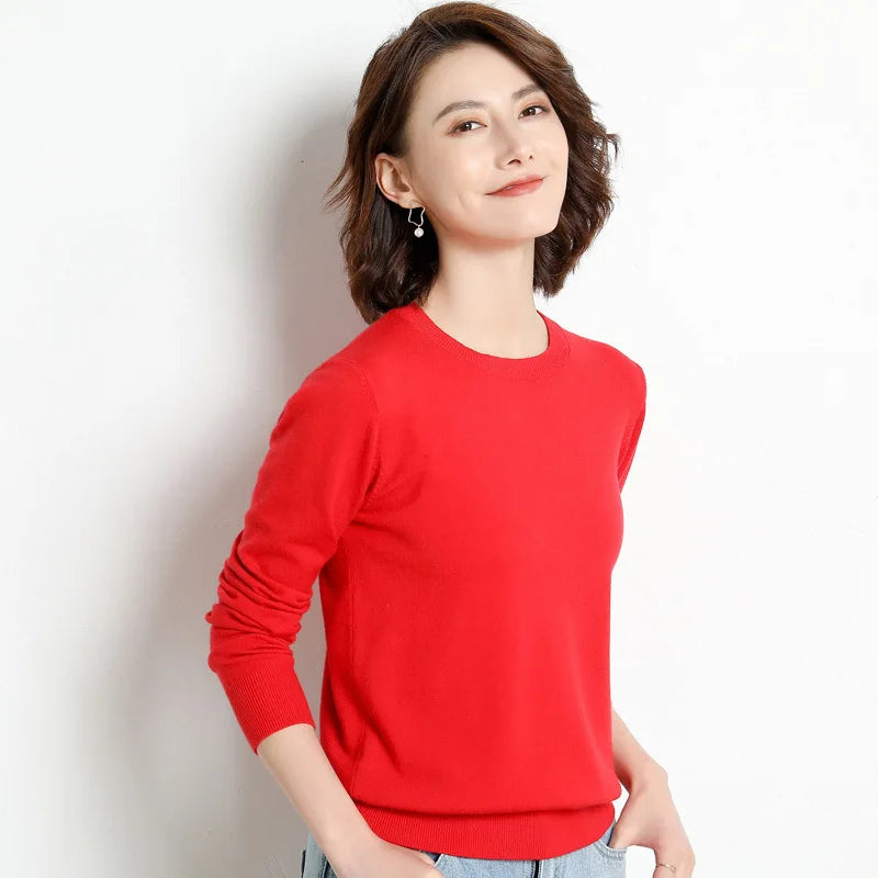 Women Sweater O-neck Basic Pullover Casual Pulls Jumpers