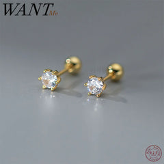 Trendy Cute Round Zircon Screw Beads Stud Earrings Simple