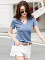 Cotton T-Shirt Cotton V-Neck Soft Basic Fashion Classic Tops