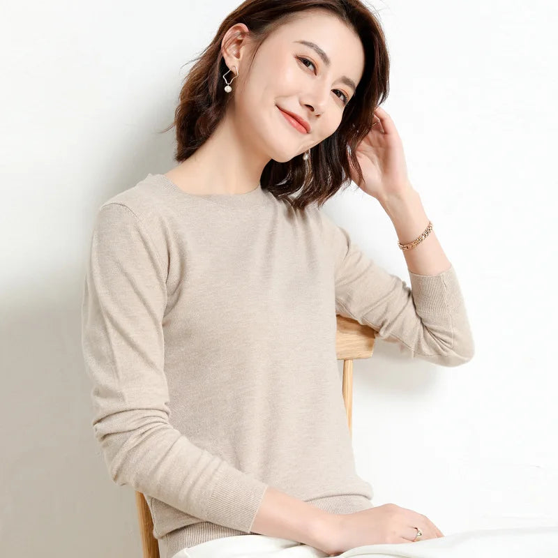 Women Sweater O-neck Basic Pullover Casual Pulls Jumpers