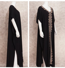 Embroidered Kaftan Long Black Tunic Loose Maxi Dress