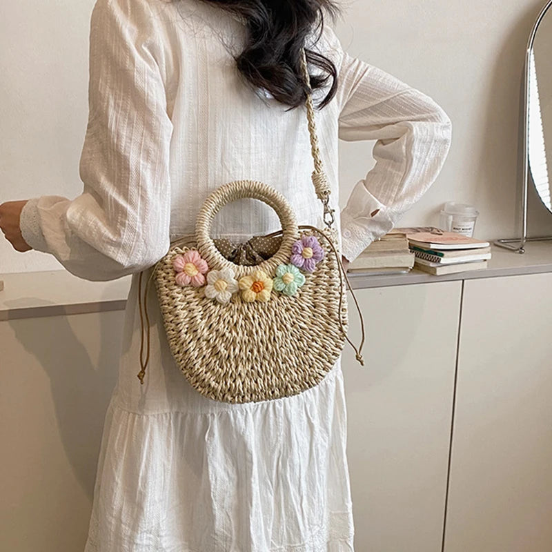 Straw Bags Hand-Woven Rattan Bag Handmade Purse