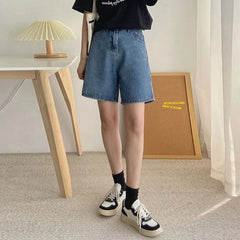 Classic Denim Shorts Summer Blue High Waisted Shorts Casual Wide Leg