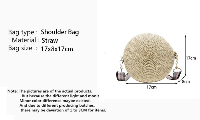 Round Straw Bags for Women Summer Rattan Woven Beach Bag