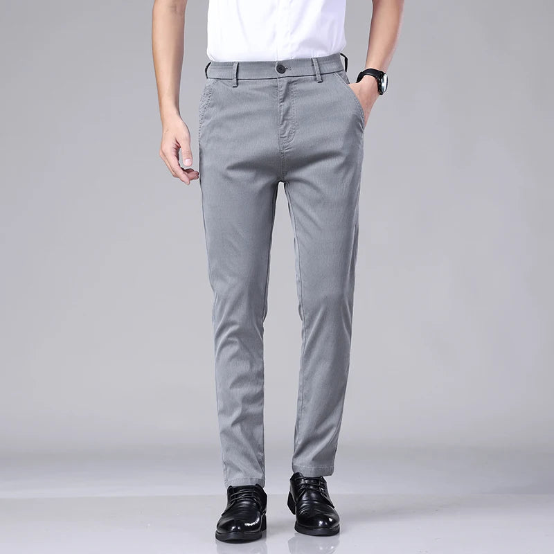 Casual Men Business Thin Straight Pant Brand Elastic Waist