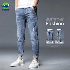 Men's Ankle Length Jeans Streetwear Design Denim Pants