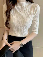 Fashion Solid Sweater Women Short Sleeve Tops