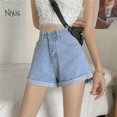 Casual Wide Leg Denim Shorts for Women Summer High-waisted