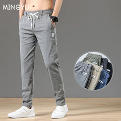 Summer Men's Pants Cotton Classic Drawstring Elastic Waist Jogging