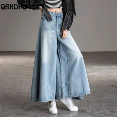 Loose Culotte Wash Vintage Wide Leg Jeans Women Oversize