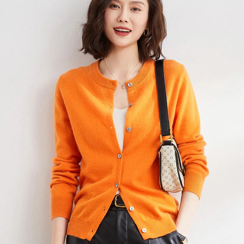 Women Cardigans Sweater O-neck Knitted Cardigans