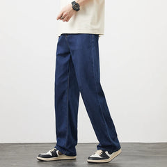 Thin Men's Lyocell Loose Straight Jeans Wide Leg Denim Trousers