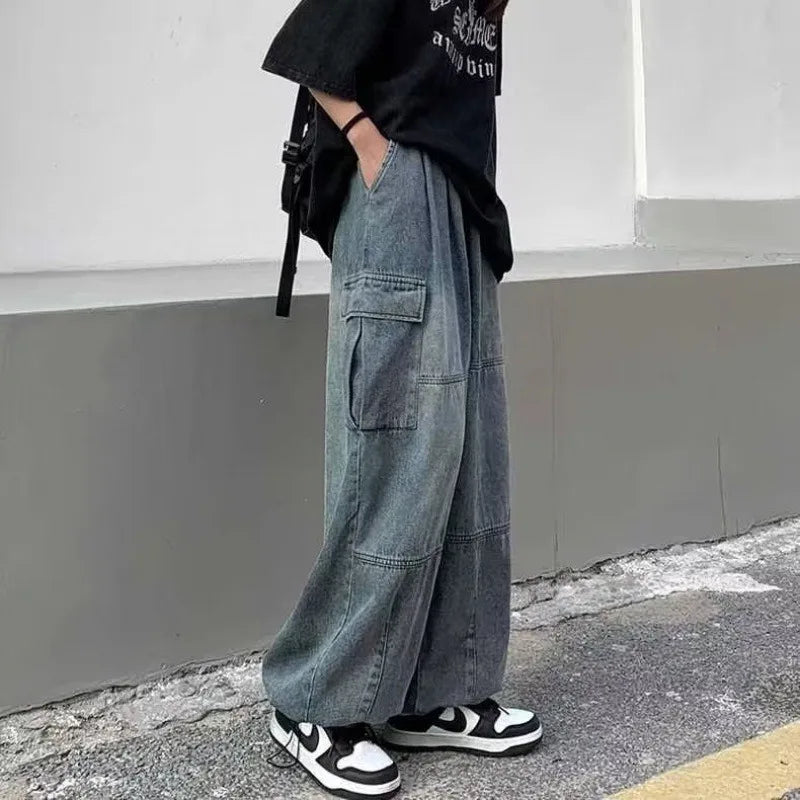 Y2k Baggy Cargo Jeans for Men Oversize Wide Leg Denim Pants