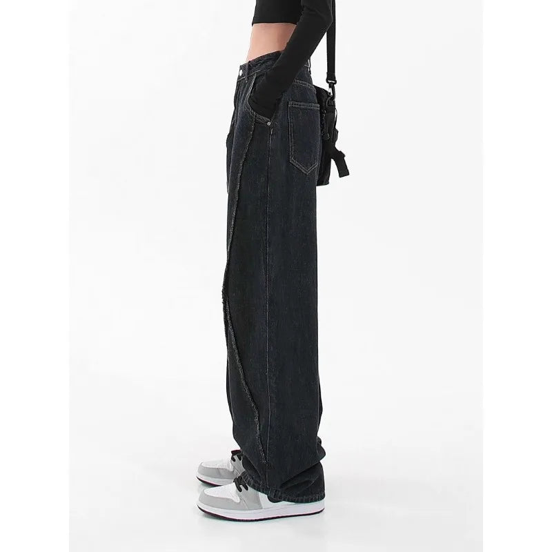 Casual Baggy Jeans Loose Stitching Design High Street Straight Pants