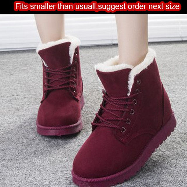 Snow Boots Lace Up Ankle  Faux Fur Ladies Female Shoes