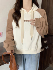 Fashion Letter Women Harajuku Hoodies Long Sleeve Patchwork Pullovers