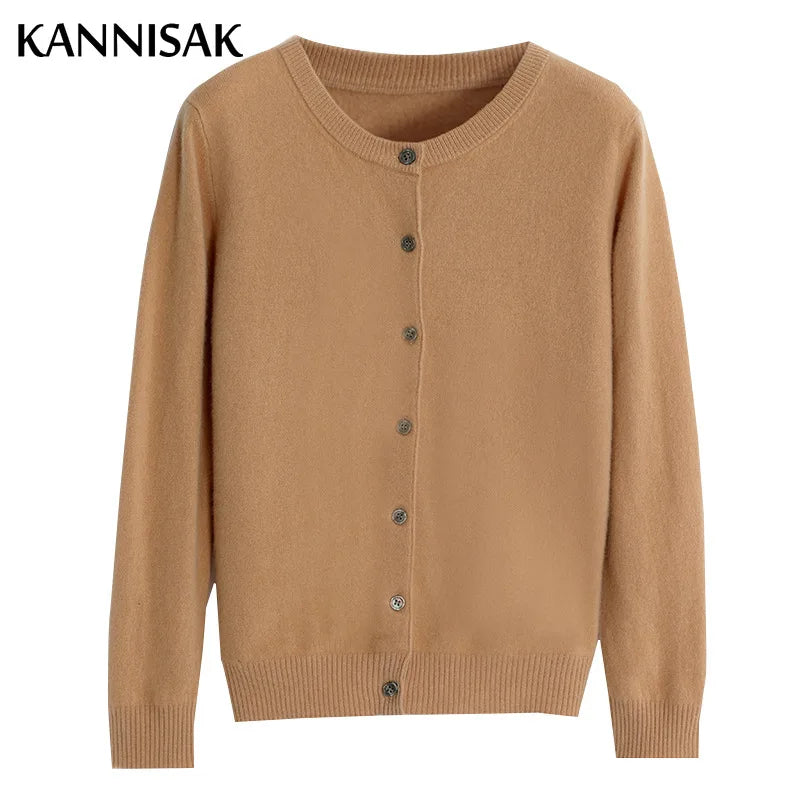 Sweater Cardigans V-neck Single Knitwear Tops Solid