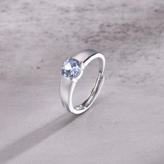 Zircon Ring for Men Silver Plated Adjustable Open Ring