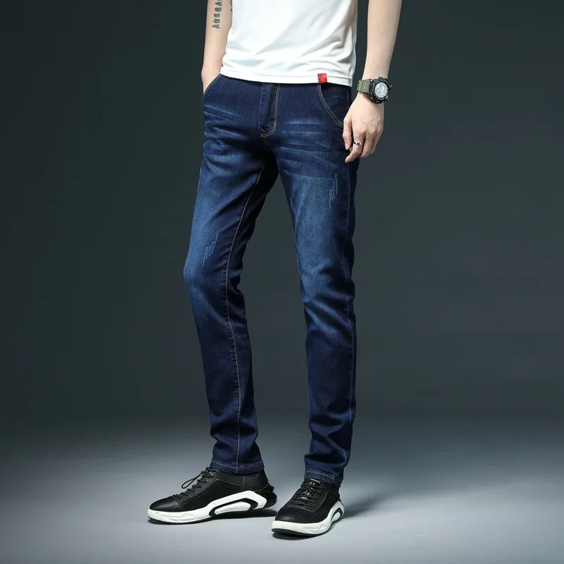 Skinny Jeans Men Cotton Blue Slim Streetwear Classic Solid