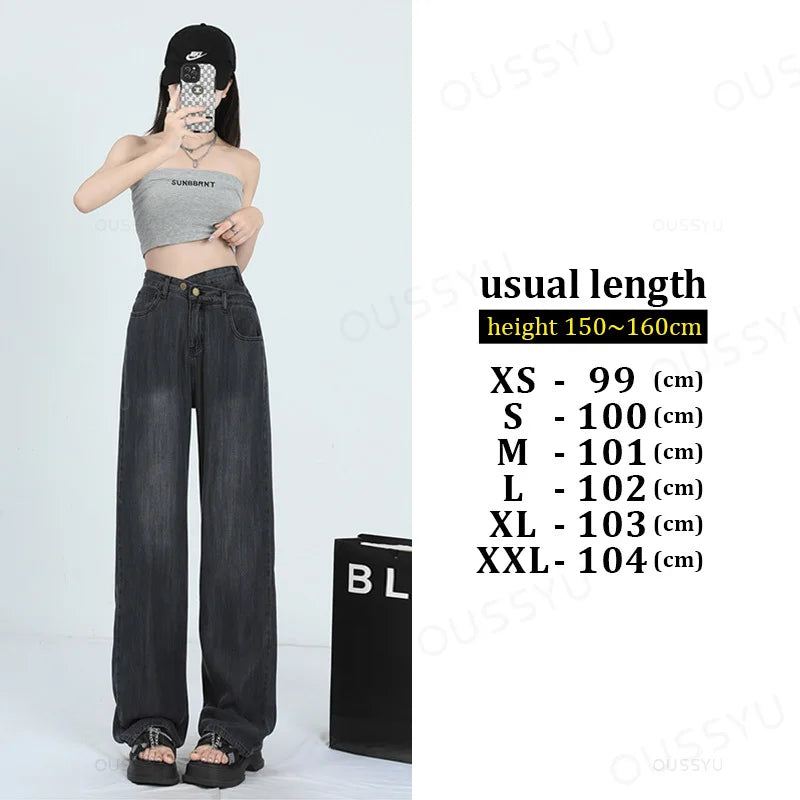 Woman Jeans Thin Loose Wide Leg Straight High Waisted Pant