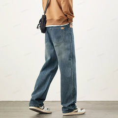 Fabric Jeans Thick Loose Wide Leg Pants Straight Casual Trousers Plus Size