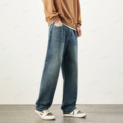 Fabric Jeans Thick Loose Wide Leg Pants Straight Casual Trousers Plus Size