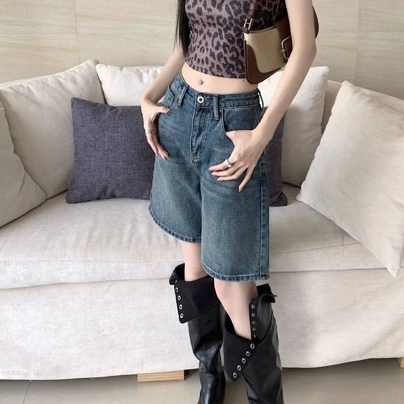 Summer Women's Denim Shorts Fashion High Waist Baggy Jeans