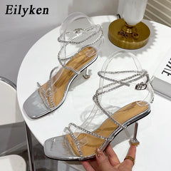 7CM High Heels PVC Transparent Crystal Sandals Fashion