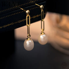 Gothic Link Chain Natural Pearl Tassel Drop Earrings Vintage Jewelry