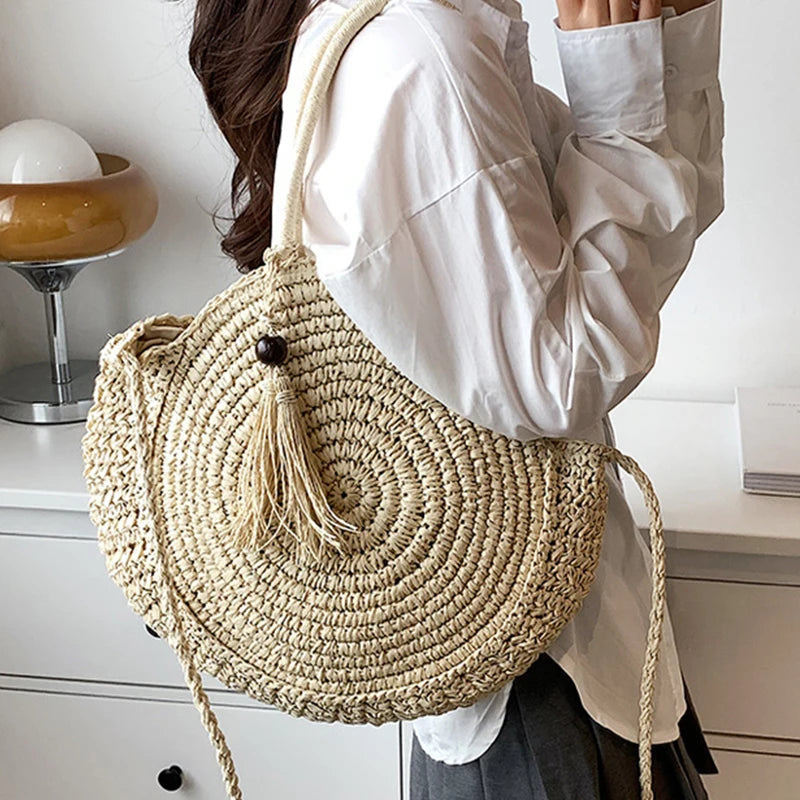 Summer Hollow Round Straw Bag For Women Beach Bag Bohemia Style