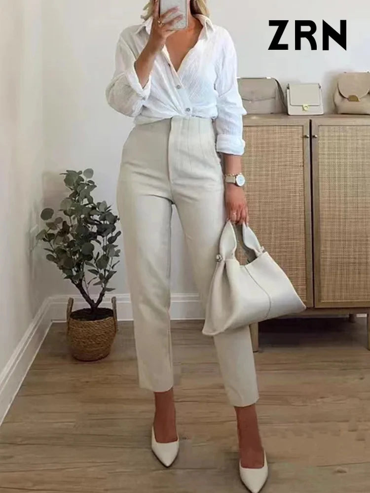 Women Fashion With Pockets Casual Basic Solid Pants Vintage