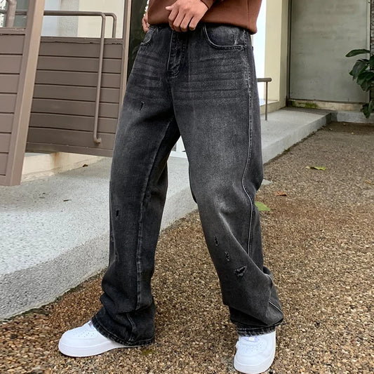 Fashion Ripped Men's Jeans Baggy Straight Vintage Trousers