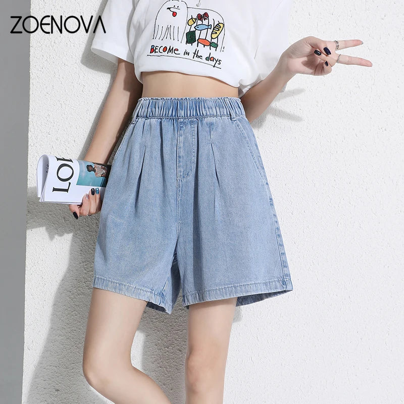 Fashion Denim Shorts Summer Thin High Waist Loose Wide Leg